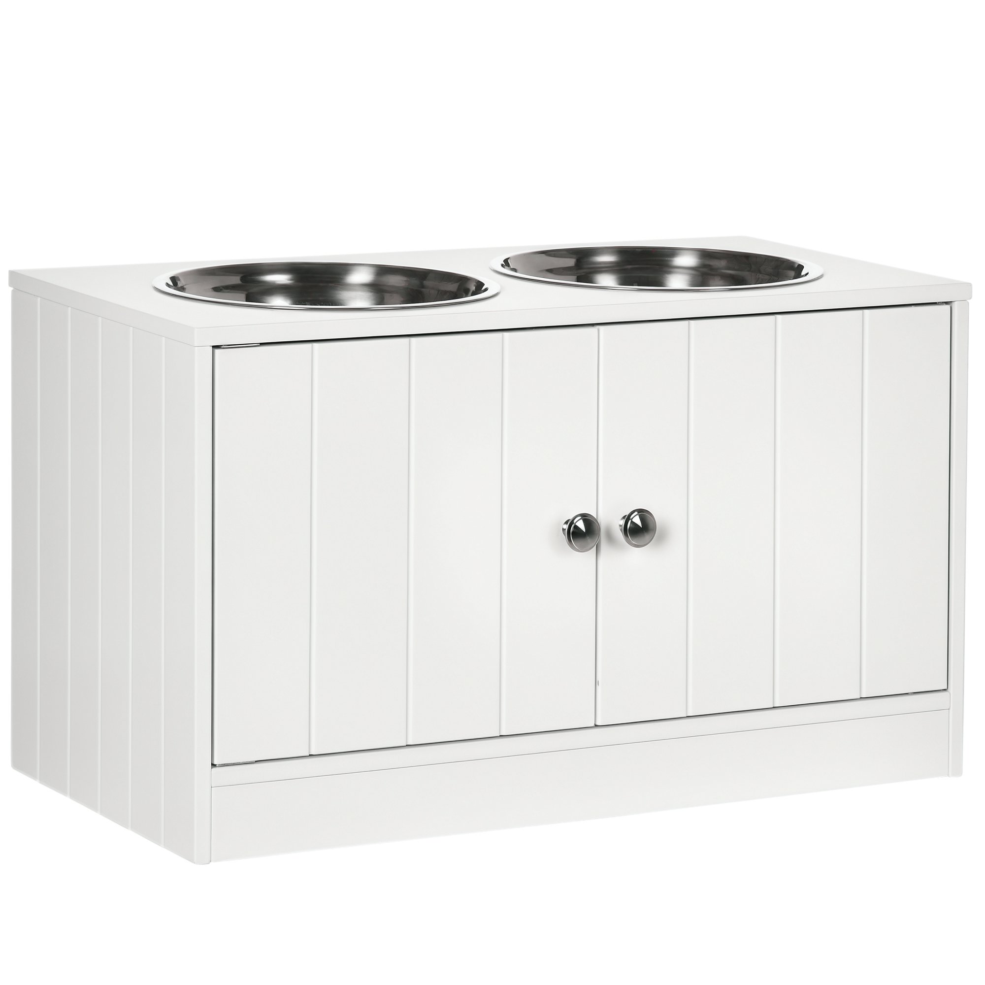 Large Elevated Dog Bowls with Storage Cabinet Containing Large 44L Capacity, Raised Dog Bowl Stand Pet Food Bowl Pet Feeding Station, White