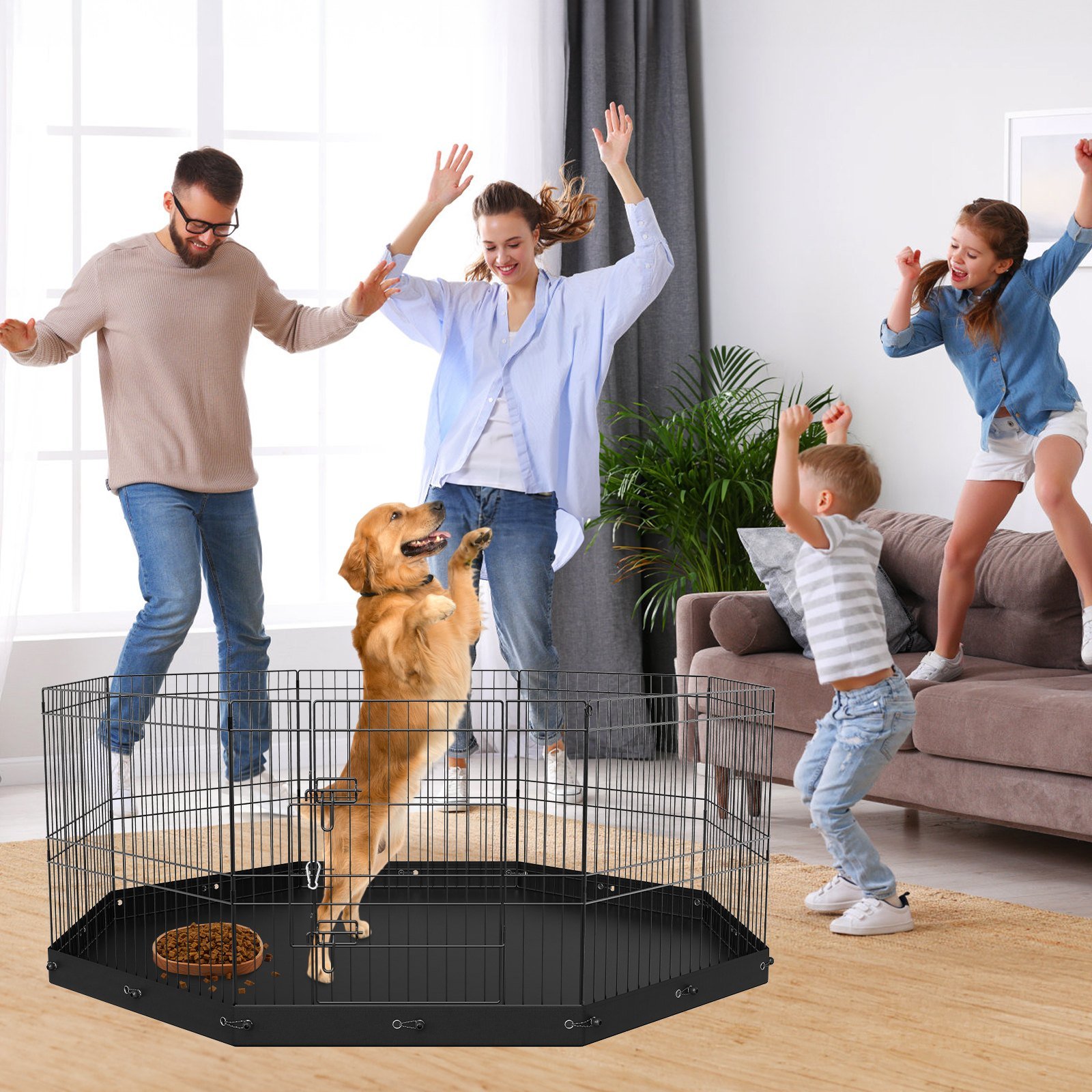 Dog Playpen, 8 Panels Foldable Metal Dog Exercise Pen With Bottom Pad, 24' H Pet Fence Puppy Crate Kennel With Ground Stakes, Indoor Outdoor Dog Pen F