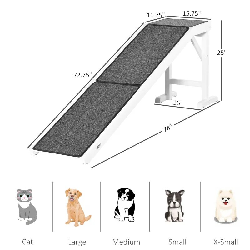 PawHut Dog Ramp Foldable With Non-slip Carpet Top Platform, Gray, White