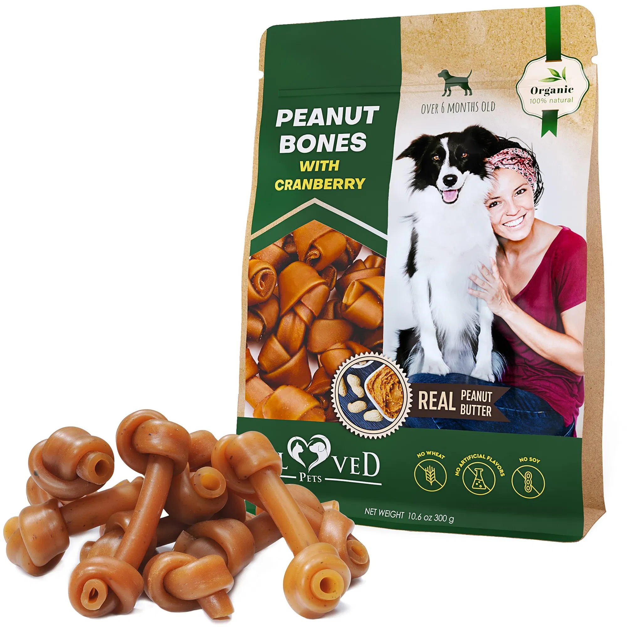 Dog Peanut Butter Bones With Cranberry Rawhide Free Chew Treats Pet Natural Mini & Big Organic Snacks Healthy Collagen & Bulk Best Chews For Small & L