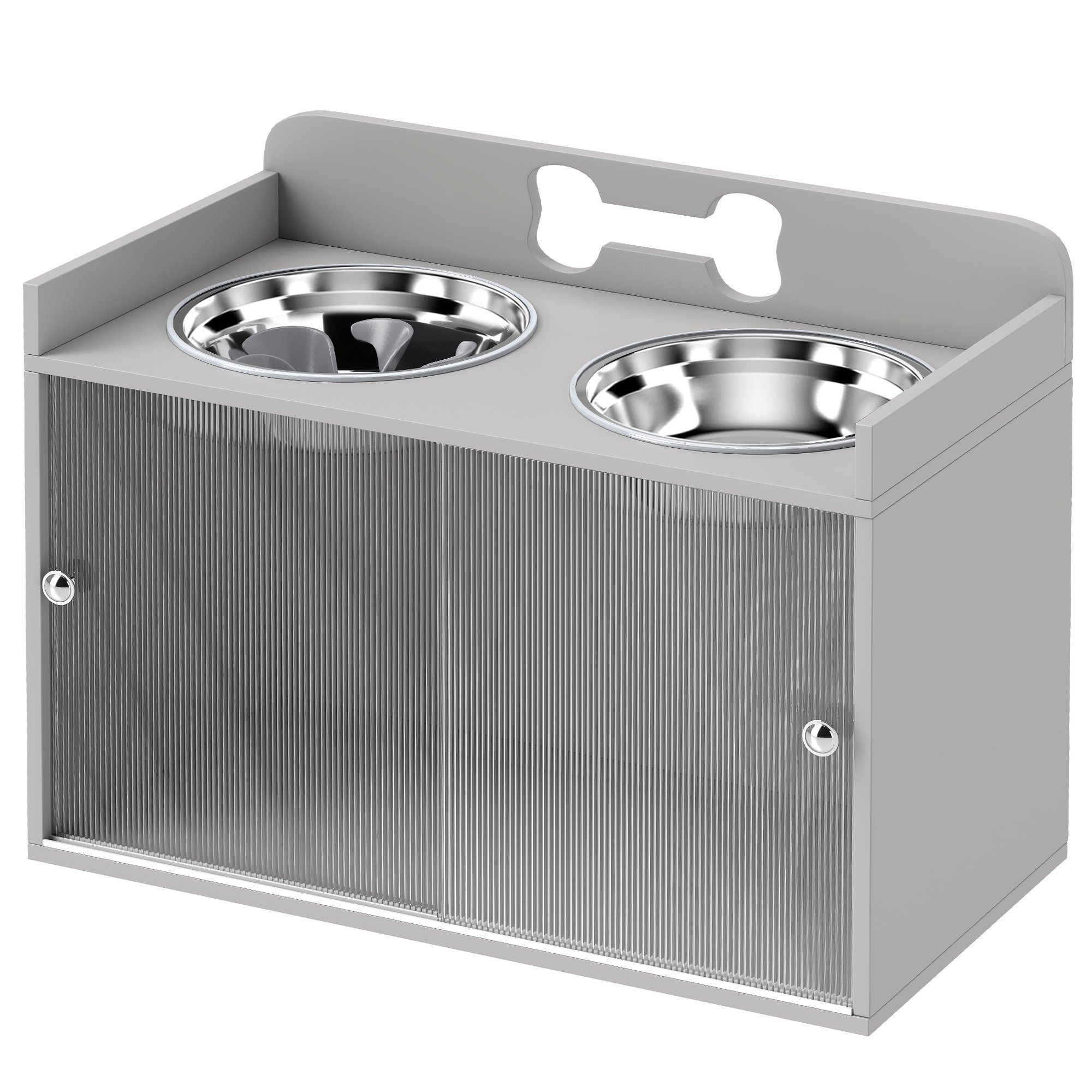 Elevated Dog Bowls with Storage, Raised Dog Bowl Stand with 2 Stainless Steel Bowl for Large Dogs, Gray