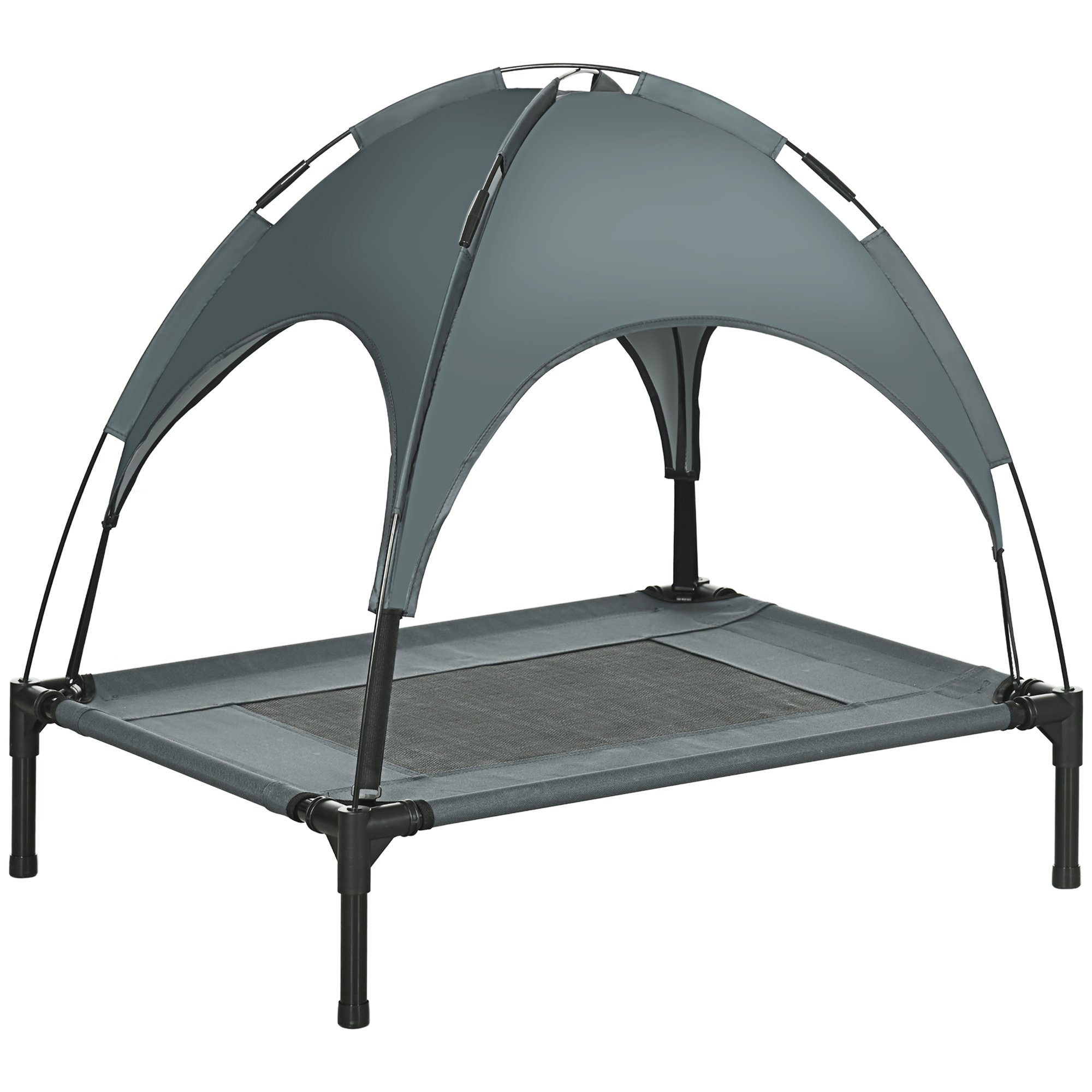 Elevated Dog Bed with Removable Canopy, Outdoor Dog Cot with UV Protection Canopy Shade, 30 inch Pet Bed for Camping, Gray
