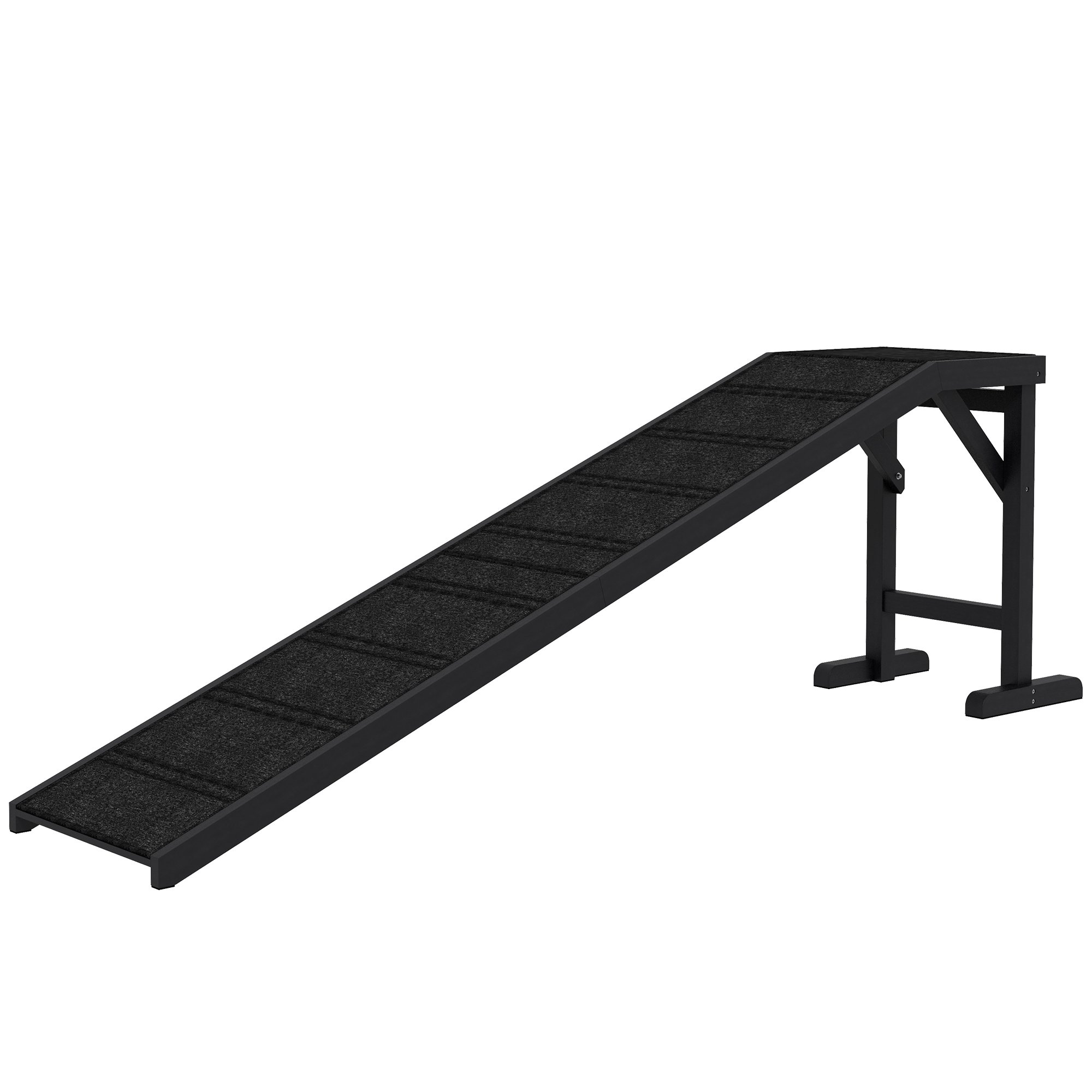 Dog Ramp w/ Non-Slip Carpet and Top Platform, 74" x 16" x 25", Black