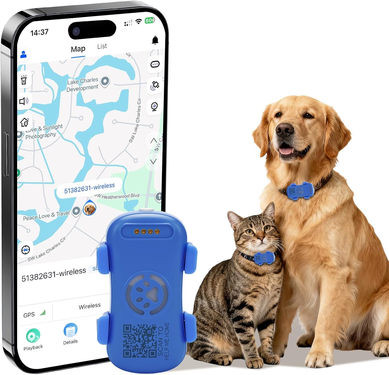 Dog GPS Tracker Real Time, Anti-Lost Pet Tracker With Geofence, Flash Light And Sound Alarm, Unlimited Distance Tracking, Fits Most Pet Collars, Subsc