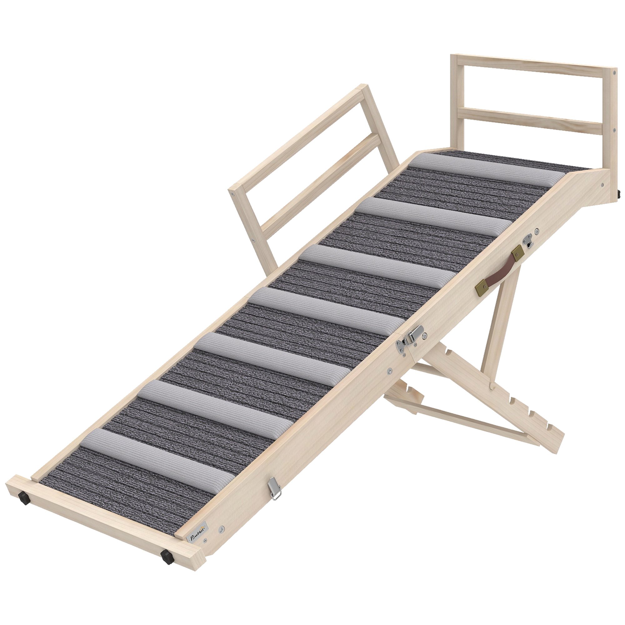 Dog Ramp, Folding Pet Ramp, 4 Adjustable Height from 15" to 19", Dog Step with Side Rails for Small to Large Pets