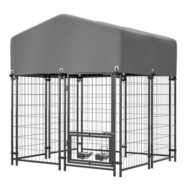 Outdoor Dog Kennel 4.23'x3.83'x4.83' With Roof, Heavy Duty Welded Wire Crate, All-Weather Protection & Safe Lock Design For Dogs And Pets