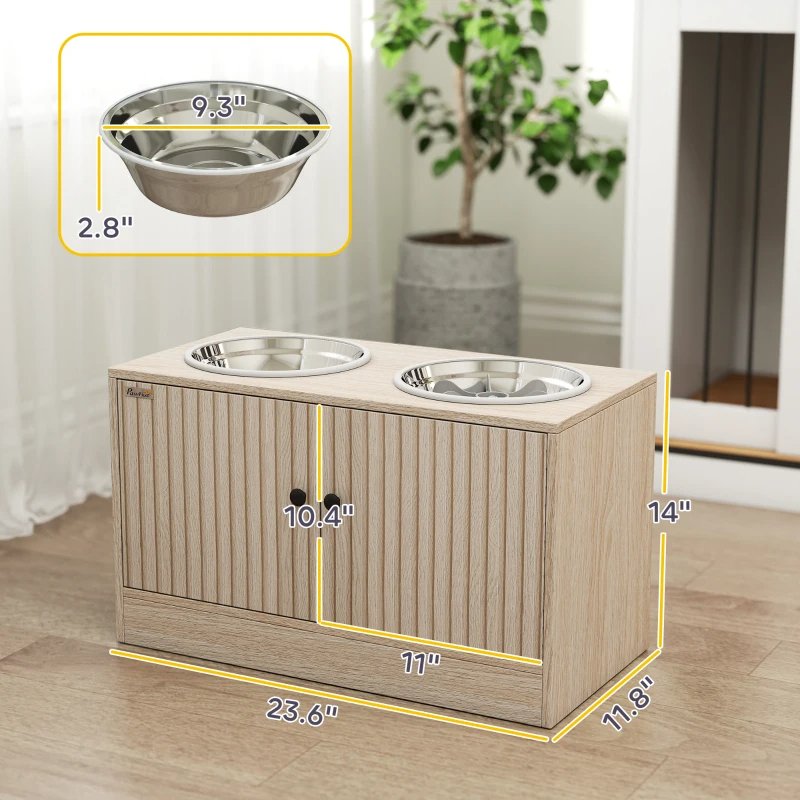 Elevated Dog Bowl, Large Feeding Dog Bowl Stand With 2 Stainless Steel Bowls, Storage Drawer, And Slow Feeder Mat.
