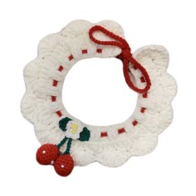 White Pet Handmade Knitted Collar Crochet Cherry Necklace Cute Dog Collar Bib