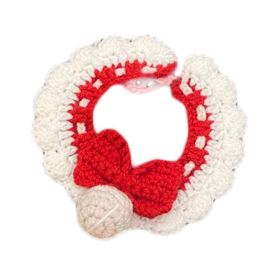 Red Handmade Knitted Dog Collar Pet Crochet Silent Bell Scarf Bib Photography Prop Knotbow Necklace