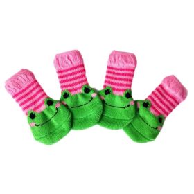 4 Pcs Dogs Knitted Socks Cute Pink Green Frog Foot Covers Scratch Dirt Resistant Paw Protect Puppy Pet Shoes