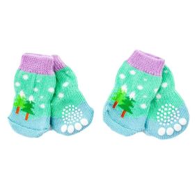 4 Pcs Green Blue Christmas Dog Knitted Pet Socks Cartoon Cute Puppy Socks Dog Foot Covers Poodle Socks