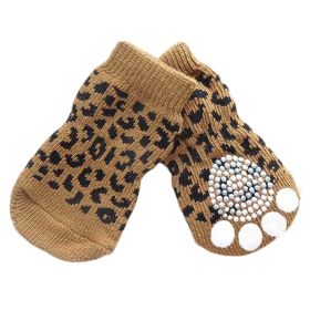 4 Pcs Cute Puppy Socks Knitted Pet Socks Dog Paw Protection Poodle Socks, Brown Leopard Print