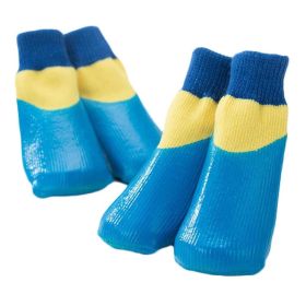4 Pcs Dog Knitted Socks Pet Leg Socks Small Dog Waterproof Coated Socks Scratch Proof Protective Socks, Blue 4#