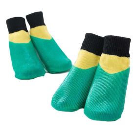 4 Pcs Dog Knitted Socks Pet Leg Socks Small Dog Waterproof Coated Socks Scratch Proof Protective Socks, Green Yellow 4#