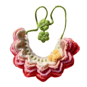 Handmade Crochet Pet Collar Cute Knitted Rainbow Necklace Collar Dog Pink Gradient Scarf Bib