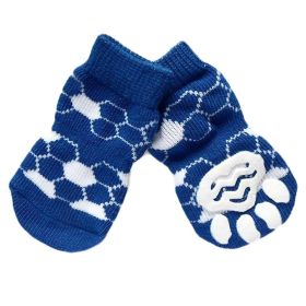 4 Pcs Cute Puppy Socks Knitted Pet Socks Dog Paw Protection Poodle Socks, Blue Football