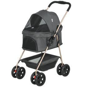 PawHut 3 in 1 Pet Stroller with Detachable Carrier, Foldable Dog Stroller with Storage Basket, Cupholder, Gray