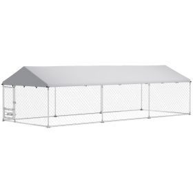 PawHut Outdoor Dog Kennel with Adjustable & Rotatable Bowl Rack, Waterproof Cover, Secure Lock,