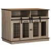 PawHut 2-In-1 Dog Crate Table with Removable Wall, Dog Crate Furniture with Shelving & Sliding Doors, 47" x 23.5" x 35", Oak
