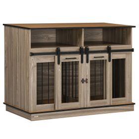 PawHut 2-In-1 Dog Crate Table with Removable Wall, Dog Crate Furniture with Shelving & Sliding Doors, 47" x 23.5" x 35", Oak
