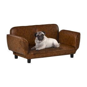 PawHut Pet Sofa Dog Bed Couch, Foldable PU Leather Cover for Small & Large Sized Animals, Brown