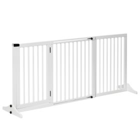 PawHut Freestanding Pet Gate Adjustable Wooden Dog Barrier 3 Panel Safety Fence w Lockable Door White 44.5-65.25 x 14.25 x 28