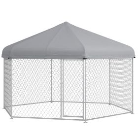 PawHut Large Outdoor Dog Kennel 13.4 x 11.5 ft Waterproof UV Resistant Roof, Silver