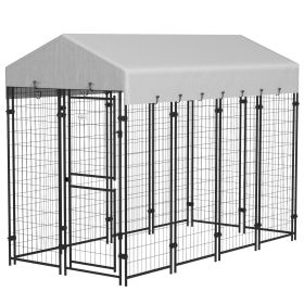 PawHut Outdoor Dog Kennel with Waterproof Canopy, Two-Part Door Design for Large Breeds, Silver