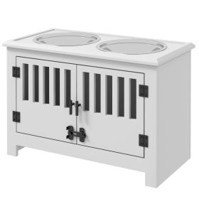 PawHut Dog Food Storage Cabinet with Bowls & Dog Feeding Station, White