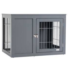 PawHut 33 Furniture Style Indoor Dog Cage Crate End Table Pet Kennel with Double Doors & Locks Gray