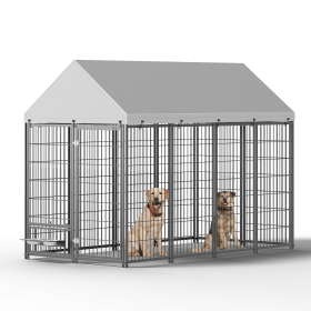 Dog Kennel Outdoor Dogs Run Enclosure Animal Hutch Metal Coop Fence with Roof Cover