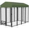 PawHut Outdoor Dog Kennel with Rotating Bowl Holders, Walk-in Pet Playpen with Waterproof Cover, Green