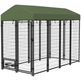 PawHut Outdoor Dog Kennel with Rotating Bowl Holders, Walk-in Pet Playpen with Waterproof Cover, Green