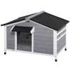 PawHut Wooden Cabin Style Outdoor Dog House with Openable Roof, Removable Bottom, Windows, Curtain, Foot Covers, Gray