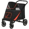 PawHut Foldable Doggy Stroller, Pet Stroller with Storage, Smooth Ride with Shock Absorption, Mesh Window & Safety Leash, Black