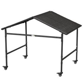 PawHut Outdoor Dog Shelter, Portable Wicker Animal Shelter with Wheels, Dark Brown