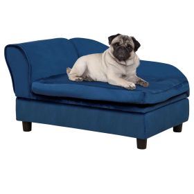PawHut Pet Sofa Bed with Storage, Cushy Couch for Small Dogs, Soft Foam Couch, Modern Pet Furniture, Blue