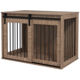 PawHut Large Dog Cage 39 x 23 x 27 2-In-1 Crate & End Table Furniture Indoor Walnut Brown