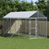 Outdoor Dog Kennel with Roof Silver 6.6' x 19.7' x 8.2' Galvanized Steel