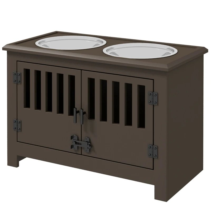 PawHut Dog Food Storage Cabinet With Bowls & Dog Feeding Station, Espresso
