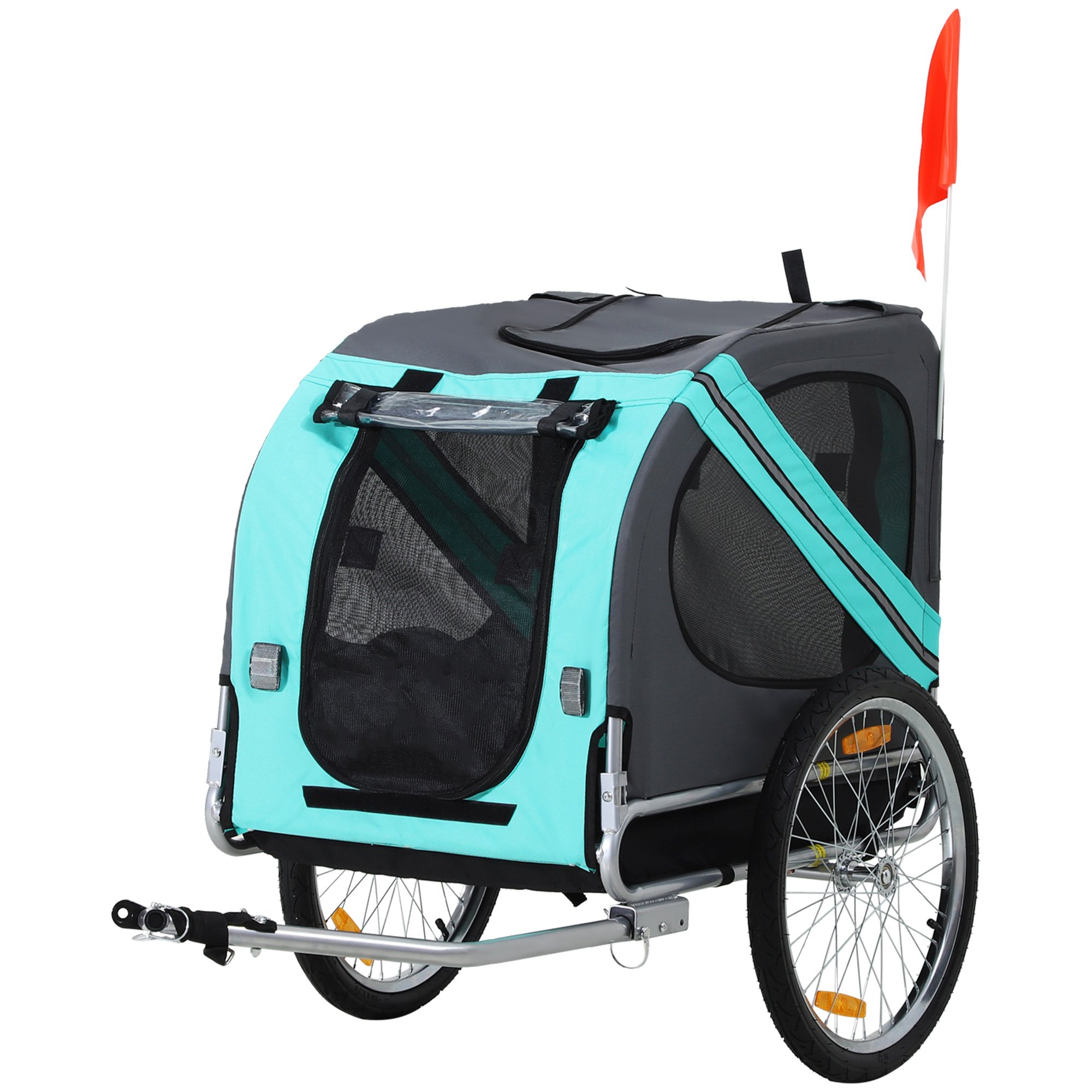 Dog Bike Trailer with 3 Entrances Large Wheels, Green