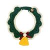 Green Handmade Knitted Pet Necklace Dog Christmas Jingle Bell Collar Pet Cute Collar Charms Crochet Scarf Bib