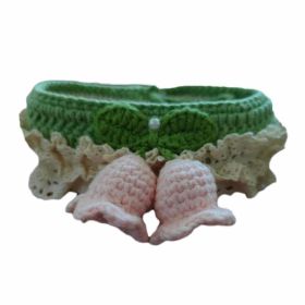 Pink Lily of the Valley Handmade Crochet Dog Necklace Green Knitting Cute Collar Dog Pet Scarf Bib