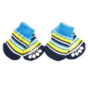 4 Pc Blue Yellow Striped Knitted Dogs Socks Cute Pet Socks Dog Paw Protection for Puppy Indoor Wear