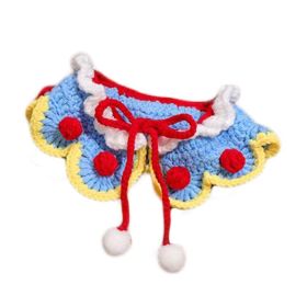 Blue Christmas Pet Collar Lace Dog Scarf Knitted Handmade Necklace New Year Photography Crochet Scarf Bib