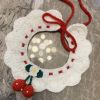 White Pet Handmade Knitted Collar Crochet Cherry Necklace Cute Dog Collar Bib