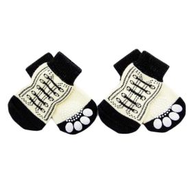 4 Pcs White Shoes Pattern Cute Puppy Knitted Pet Socks Dog Paw Protection for Puppy Indoor Wear