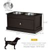 PawHut Double Elevated Dog Bowls for Large Dogs, Raised Dog Feeding Station with 2 Stainless Steel Bowls, Storage Drawer & Wood Stand, Brown