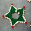 Green Handmade Knitted Collar Dog Christmas Necklace Holiday Crochet Scarf Bib