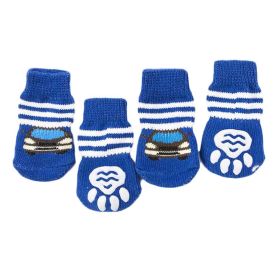 4 Pcs Blue Cars Knitted Dogs Socks Cute Pet Socks Dog Paw Protection for Puppy Indoor Wear